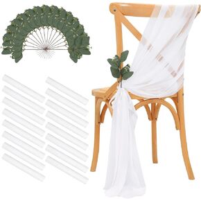 YOUMEHOME Wedding Aisle Chair Sashes Decorations : 24 Packs White Chair Bows Sashes Tie Back Sheer Drapes Fabric Chairs Covers for Wedding Aisle Bulk Party Reception