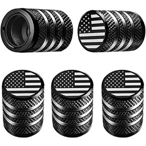 American Flag Valve Stem Caps - (5 Pack) Leak-Proof Aluminum Corrosion Resistant for All Vehicles, Black