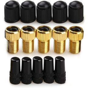 LEOU Bicycle tire Valve Converter Copper Valve, Suitable for Road Bicycle Pump Accessories Bicycle tire Tools 5 Pieces + 5 Pieces Valve Cap + 5 Pieces Schrader Valve Cap (15-PCS)