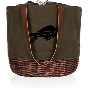 PICNIC TIME NFL Coronado Canvas and Willow Basket Tote, Picnic Tote Bag, Beach Tote, (Khaki Green with Beige Accents) in Kuwait