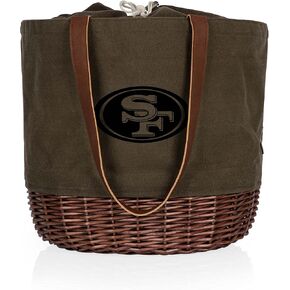 PICNIC TIME NFL Coronado Canvas and Willow Basket Tote, Picnic Tote Bag, Beach Tote, (Khaki Green with Beige Accents)