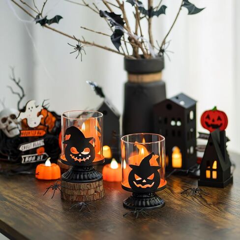 Sziqiqi Halloween Pumpkin Candle Holder: Tea Lights Candle Holder Pumpkin Decorations for Table Centerpieces Halloween Decorations Indoor for Party Fireplace Mantel in Saudi Arabia
