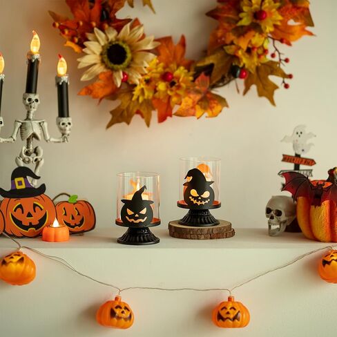 Sziqiqi Halloween Pumpkin Candle Holder: Tea Lights Candle Holder Pumpkin Decorations for Table Centerpieces Halloween Decorations Indoor for Party Fireplace Mantel in Saudi Arabia