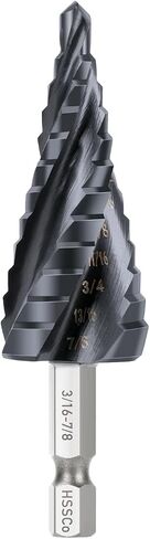 M35 Four Spiral Flute Cobalt Step Drill Bit, 3/16" - 7/8"(12 Step Size) Impact Ready Unibit Step Drill Bit, 1/4" Hex Shank Step Bit for Metal, Stainless Steel, Aluminum, Plastic in Saudi Arabia