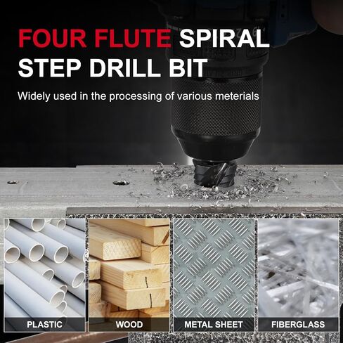 M35 Four Spiral Flute Cobalt Step Drill Bit, 3/16" - 7/8"(12 Step Size) Impact Ready Unibit Step Drill Bit, 1/4" Hex Shank Step Bit for Metal, Stainless Steel, Aluminum, Plastic in Saudi Arabia