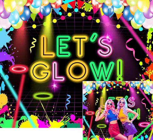 Neon Glow Party Backdrop Let's Glow in The Dark Photography Background Colorful Graffiti Splatter Paint Dancing Party Themed Decoration Banner Photo Booth Supplies 10x8ft in Saudi Arabia