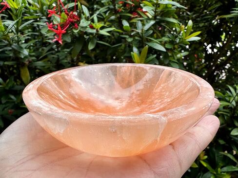 وعاء سيلينيت برتقالي من GAF TREASURES، وعاء طبق سيلينيت برتقالي مقاس 4 بوصات، كريستال تنظيف وشفاء للشحن، وعاء سيلينيت الخوخ in Kuwait