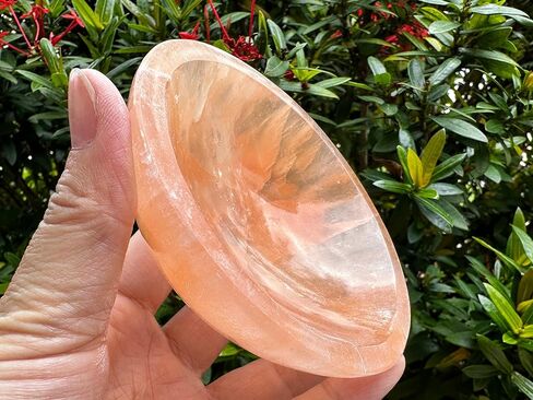 وعاء سيلينيت برتقالي من GAF TREASURES، وعاء طبق سيلينيت برتقالي مقاس 4 بوصات، كريستال تنظيف وشفاء للشحن، وعاء سيلينيت الخوخ in Kuwait