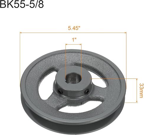 uxcell BK55-5/8 V-Belt Sheave 5/8 "تتحمل 5.25" OD مفردة الأخدود الويب Sheave بالملل إلى الحجم، الحديد الزهر، قسم الحزام لحزام 3L أو B in Saudi Arabia