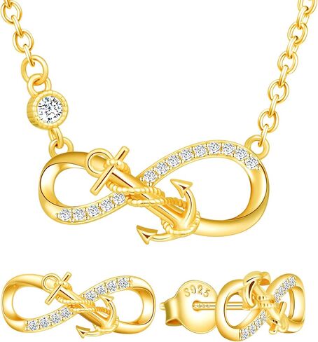 Yumilok Infinity Nautical Anchor Necklace Earring Set 925 Sterling Silver Earrings Studs Pendant Necklace Jewelry Set for Women Teen Girls Christmas Valentines Day Anniversary Mom Wife Birthday Gifts in Saudi Arabia
