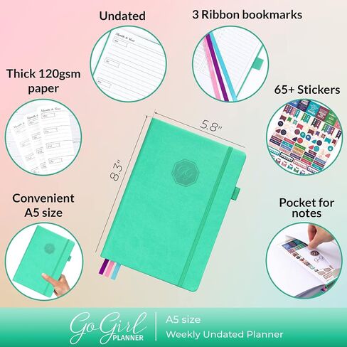 GoGirl Planner and Organizer for Women – Compact Size Weekly Planner, Goals Journal & Agenda to Improve Time Management, Productivity & Live Happier. Undated – Start Anytime, Lasts 1 Year – Rose Gold in Saudi Arabia