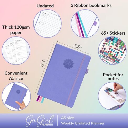 GoGirl Planner and Organizer for Women – Compact Size Weekly Planner, Goals Journal & Agenda to Improve Time Management, Productivity & Live Happier. Undated – Start Anytime, Lasts 1 Year – Rose Gold in Saudi Arabia