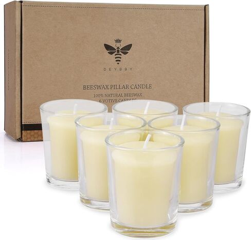 شموع نذرية من شمع العسل النقي - مجموعة من 6 شموع طبيعية في كوب زجاجي لديكور غرفة المنزل وهدية سبا وحفلات الزفاف in Kuwait