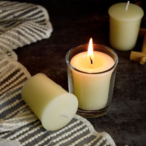 شموع نذرية من شمع العسل النقي - مجموعة من 6 شموع طبيعية في كوب زجاجي لديكور غرفة المنزل وهدية سبا وحفلات الزفاف in Kuwait