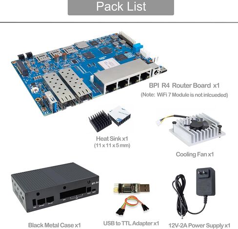 Banana Pi BPI-R4 WiFi 7 Wireless Dual-Band WiFi Router Board OpenWRT, with MediaTek MT7988A (Filogic 880) SoC, Support 2X 10GbE SFP and 4X GbE Gigabit Ethernet for NAS Smart Home Gateway (Bundle3) in Saudi Arabia
