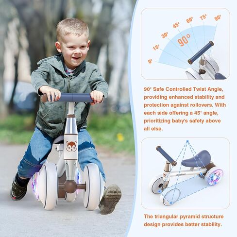 Baby Balance Bike for 1-3 Years Old Boys Girls, Colorful Lighting 4 Silence Wheels Toddler Balance Bike with Adjustable Seat, Baby Bike Toddler 1st Birthday Gifts in Saudi Arabia