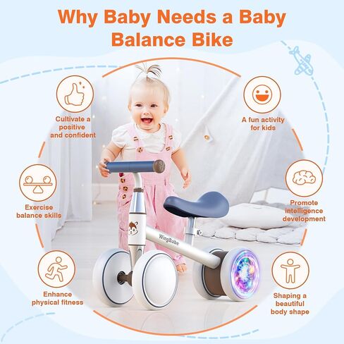 Baby Balance Bike for 1-3 Years Old Boys Girls, Colorful Lighting 4 Silence Wheels Toddler Balance Bike with Adjustable Seat, Baby Bike Toddler 1st Birthday Gifts in Saudi Arabia