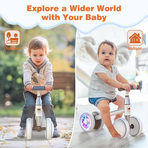 Baby Balance Bike for 1-3 Years Old Boys Girls, Colorful Lighting 4 Silence Wheels Toddler Balance Bike with Adjustable Seat, Baby Bike Toddler 1st Birthday Gifts in Saudi Arabia