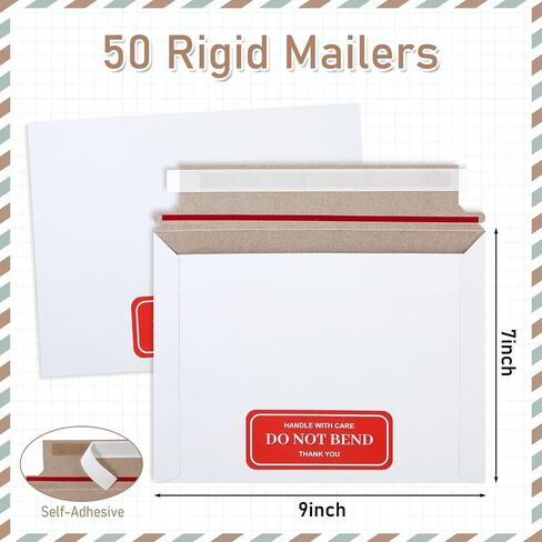 120 Pack 6.5 * 4.5 Inch Rigid Mailers Self Sealed Photo Document Mailers Keep Flat White Cardboard Envelopes with "DO NOT BEND" Labels for Shipping Photos, Pictures, Papers, Files, CD in Saudi Arabia