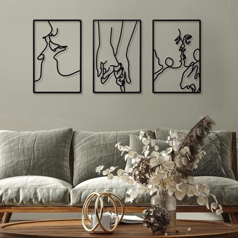 CHENGU 3 Pieces Metal Minimalist Abstract Woman Wall Art Line Drawing Wall Art Decor Single Line Female Home Hanging Wall Art Decor for Kitchen Bathroom Living Room (Black,Retro Style) in Saudi Arabia
