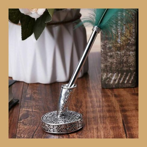 1Pcs Vintage Round Metal Insertion Pen Holder Feather Quill Dip Pens Base for School Office Supplies Student Gift in Saudi Arabia