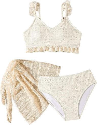 SOLY HUX Girl's Cute Bikini Set 3 Piece Ruffle Swimsuit High Waist Bathing Suit with Cover Up Skirt in Saudi Arabia