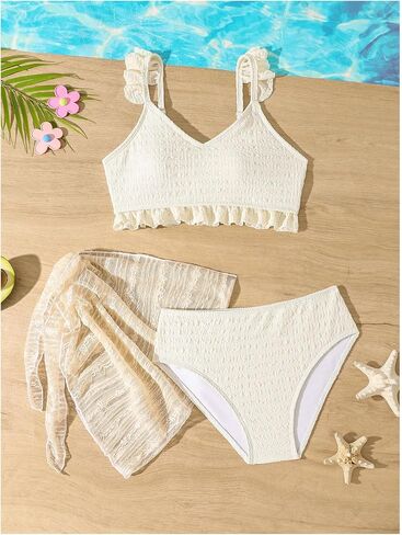 SOLY HUX Girl's Cute Bikini Set 3 Piece Ruffle Swimsuit High Waist Bathing Suit with Cover Up Skirt in Saudi Arabia