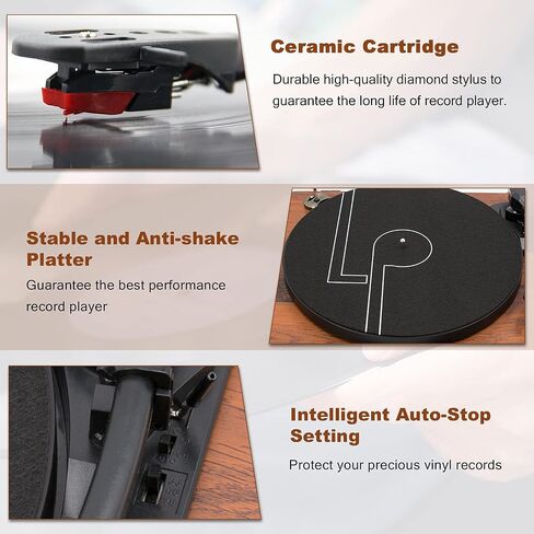 LP&No.1 Vinyl Record Player, 3-Speed Belt-Drive Turntable with Stereo Speakers, USB Playback & Recording, Wireless Input & Output, Auto-Stop | Pitch Control | RCA | AUX-in | Headphone Jack | Red in Saudi Arabia