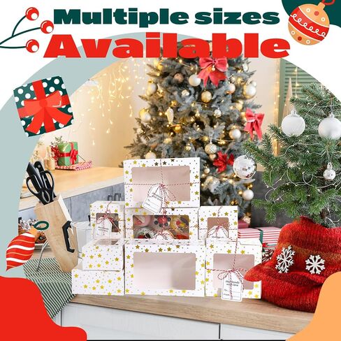 Maxcheck 24 Pcs Christmas Bakery Boxes with Window Cookie Boxes 4/6/9 Inch Gold Foil Star Candy Boxes for Gift Giving White Small Pastry Boxes for Mini Cake Cookie Dessert Cupcakes Donut Packaging in Kuwait