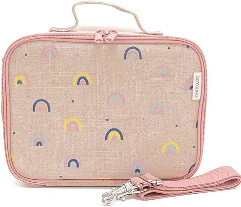 SoYoung Lunch Box - Insulated Lunch Bag for Picnic & Bento Box, Modern Design, Linen/Cotton, Machine Washable, Detachable Strap - Blue Dino in Saudi Arabia