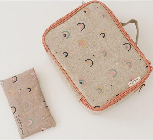 SoYoung Lunch Box - Insulated Lunch Bag for Picnic & Bento Box, Modern Design, Linen/Cotton, Machine Washable, Detachable Strap - Blue Dino in Saudi Arabia
