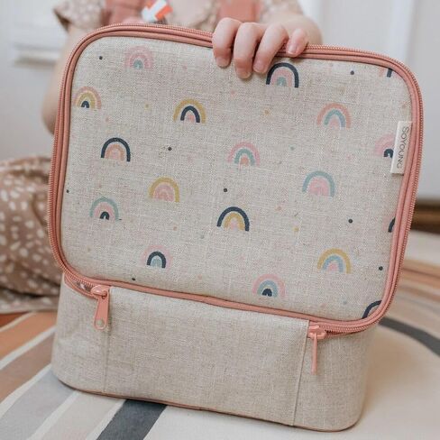 SoYoung Lunch Box - Insulated Lunch Bag for Picnic & Bento Box, Modern Design, Linen/Cotton, Machine Washable, Detachable Strap - Blue Dino in Saudi Arabia