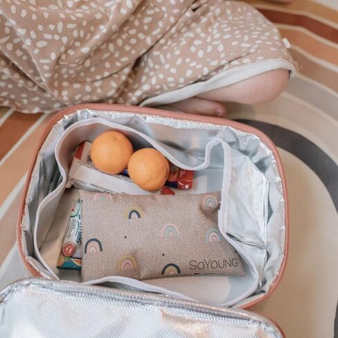SoYoung Lunch Box - Insulated Lunch Bag for Picnic & Bento Box, Modern Design, Linen/Cotton, Machine Washable, Detachable Strap - Blue Dino in Saudi Arabia