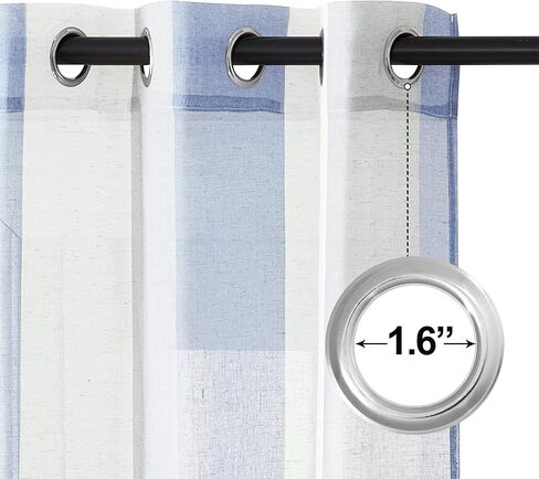 NICETOWN Semi Sheer Ticking Striped Curtains, Grommet Linen Sheer Panels Privacy with Light Filter Window Treatments Vertical Drapes for Bedroom/Kids Room, Grey, 52" Wide by 84" Long, 1 Pair in Kuwait