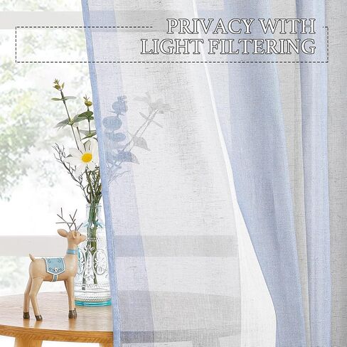 NICETOWN Semi Sheer Ticking Striped Curtains, Grommet Linen Sheer Panels Privacy with Light Filter Window Treatments Vertical Drapes for Bedroom/Kids Room, Grey, 52" Wide by 84" Long, 1 Pair in Kuwait
