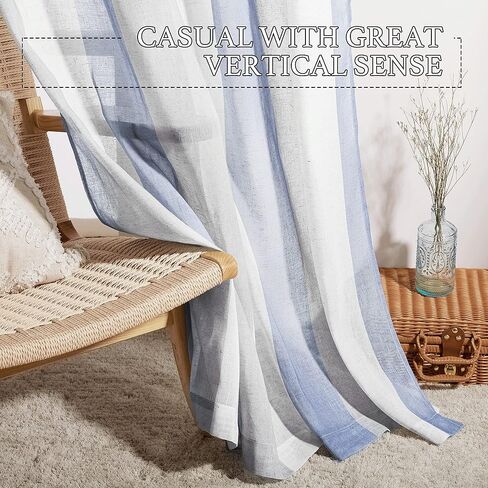 NICETOWN Semi Sheer Ticking Striped Curtains, Grommet Linen Sheer Panels Privacy with Light Filter Window Treatments Vertical Drapes for Bedroom/Kids Room, Grey, 52" Wide by 84" Long, 1 Pair in Kuwait