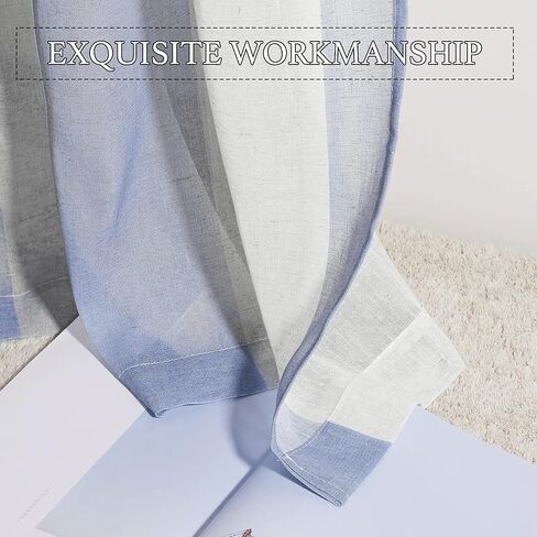 NICETOWN Semi Sheer Ticking Striped Curtains, Grommet Linen Sheer Panels Privacy with Light Filter Window Treatments Vertical Drapes for Bedroom/Kids Room, Grey, 52" Wide by 84" Long, 1 Pair in Kuwait