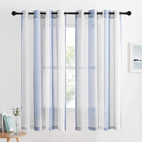 NICETOWN Semi Sheer Ticking Striped Curtains, Grommet Linen Sheer Panels Privacy with Light Filter Window Treatments Vertical Drapes for Bedroom/Kids Room, Grey, 52" Wide by 84" Long, 1 Pair in Kuwait