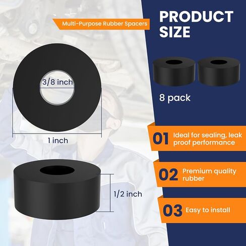8Pcs Multi-Purpose Rubber Spacers, 1 Inch OD x 3/8 Inch ID x 1/2 Inch Thickness Anti Vibration Round Solid Rubber Bushing Washers Isolation Pads for Car Accessories, Motor, Home, Screws, Bolts in Saudi Arabia