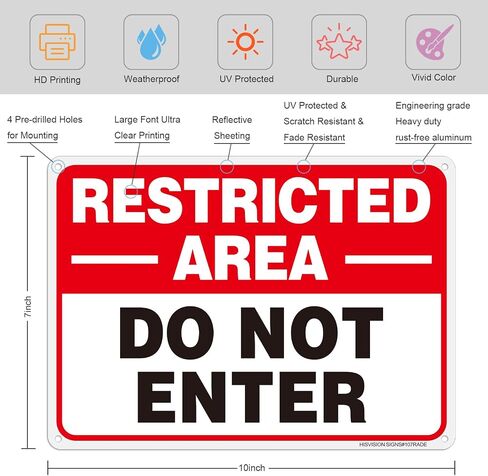 Restricted Area Do Not Enter Authorized Personnel Only Sign, 2 Pack - 10 x 7 Inches Reflective .40Aluminum,Rust Free Heavy Duty Aluminum，FadeResistant, UV Protected,Weatherproof,Easy to Mount in Saudi Arabia