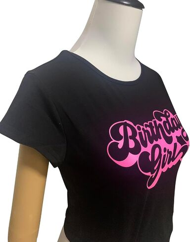 Woxlica Birthday Shirt Women Graphic Crop Top Birthday Girl Gift Tee Shirt in Saudi Arabia