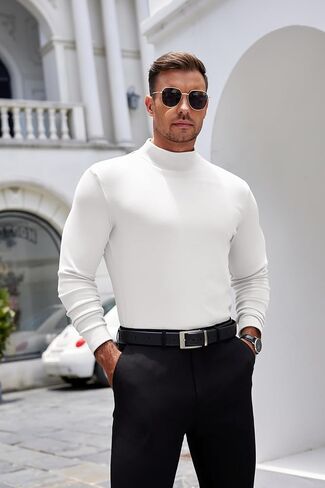 قمصان COOFANDY رجالي ذات ياقة مدورة وأكمام طويلة أساسية حرارية ورقبة سلحفاة قميص داخلي خفيف الوزن بلوفر وسترات علوية in Kuwait