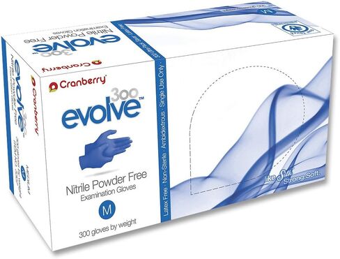 قفازات فحص خالية من مسحوق النتريل من Cranberry USA Evolve، 2.0 مل، صغير جدًا، 300 قطعة، أزرق in Kuwait
