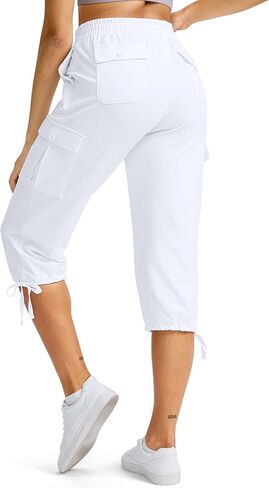 سروال كابري نسائي من القطن من SANTINY ناعم ومطاط برباط للسفر كاجوال للنساء مع 6 جيوب in Kuwait