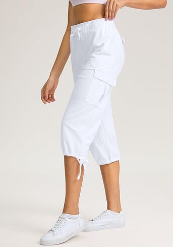 سروال كابري نسائي من القطن من SANTINY ناعم ومطاط برباط للسفر كاجوال للنساء مع 6 جيوب in Kuwait