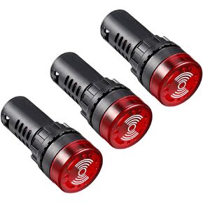 YOKIVE 3 Pcs LED Indicator Light, Panel Indicator Alarm with Buzzer, Easy Recognition, Great for Electrical Control Panel (Red, AC/DC 12V, 22mm)