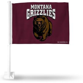 Rico Industries NCAA Montana Grizzlies Alternate Double Sided Double Sided Car Flag - 16" x 19" - Strong Pole that Hooks Onto Car/Truck/Automobile