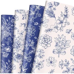 JarThenaAMCS 8 Sheet Ocean Wrapping Paper -Not Roll- White Blue Seashell Gift Wrap Paper Folded Flat Under the Sea Art Paper for Summer DIY Crafts Gift Wrapping