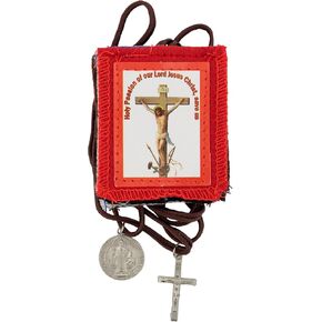 VILLAGE GIFT IMPORTERS Five Fold Scapular with St. Benedict Medal and Crucifix | Scapular Devotional | Catholic Spiritual Protection | Wear or Hang in Home on Wall | Christian Prayer Accessory