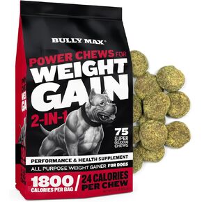 Bully Max Dog Weight Gainer Soft Chews for Puppies and Adults - High Calorie Dog Food Performance Supplement for Healthy Weight Gain, Immunity & Digestion - 75 Chews for All Breeds & Ages - 300g Pack